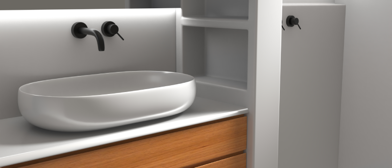PVC Bathroom wall panels around a curved sink